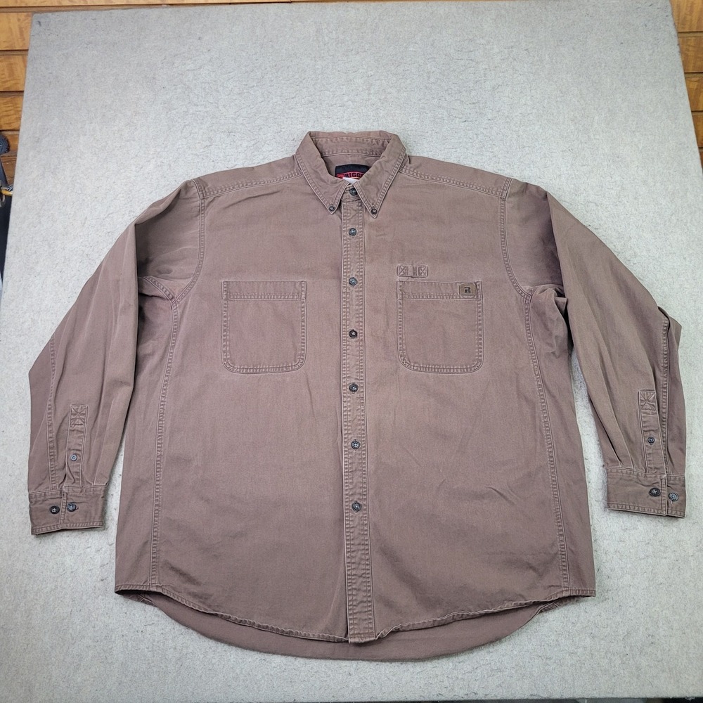 Wrangler Riggs Workwear Shirt Mens 3XL Brown Button Down Long Sleeve Pockets - Picture 2 of 8